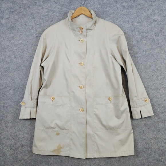 Brem Rainwear Beige Cotton Blend Rain/Trench Coat Jacket Women's Size 12 STAINS - Picture 1 of 11